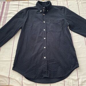 Steven Alan Navy Corduroy Green Polkadot Button Up Size Small 100% cotton mens